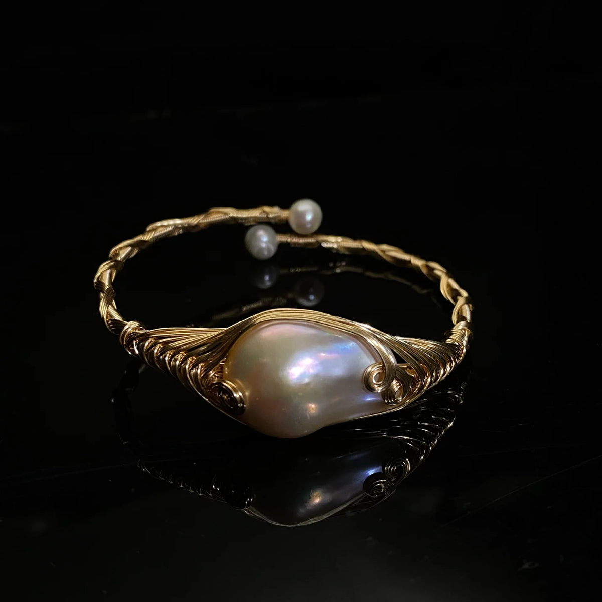 Baroque Pearl Handwoven Adjustable Cuff Bracelet for Women