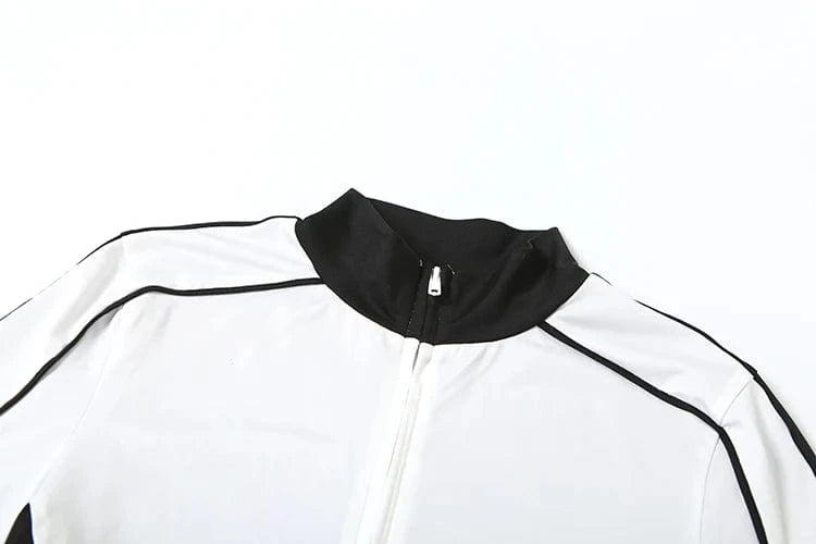 Weird Puss Summer Women Casual 2 Piece Set Tracksuit Zip Patchwork Shorts Sleeve Crop Tops+Shorts Stretch Sporty Outfits
