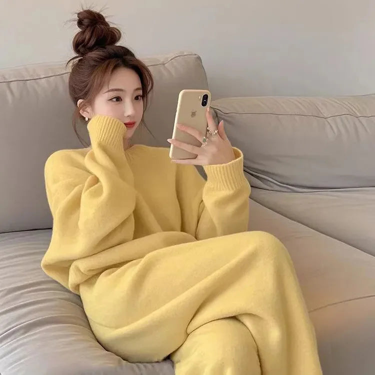 Loose Fit Knitted Pullover And Pants Set for Women