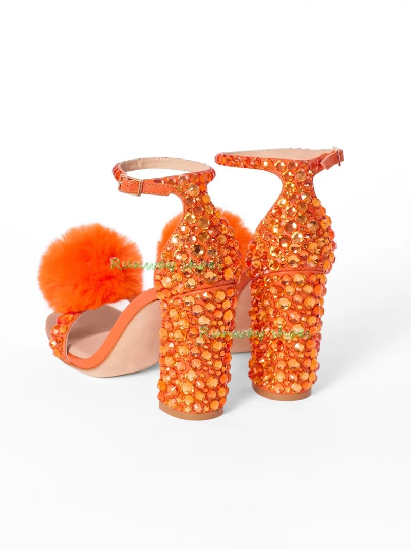 Elegant Rhinestone Open Toe Square Heel Sandals for Women
