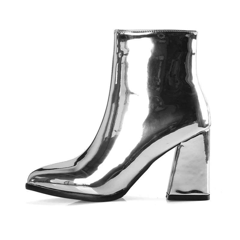 Metallic Silver Pointed Ankle Boots