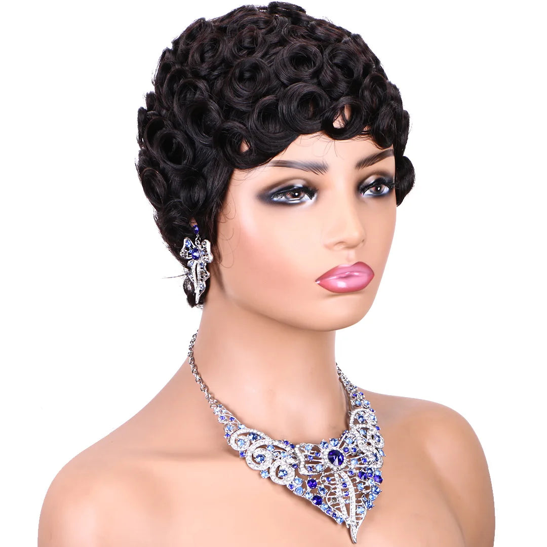 Premium Short Pixie Wig for Black Women 99J Brazilian Virgin Remy Hair Natural Small Curls Comfortable & Durable
