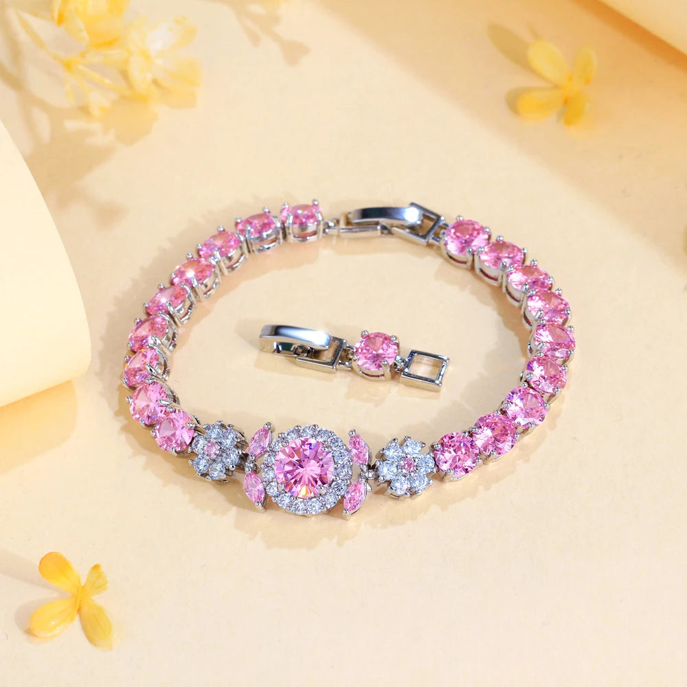 Pink Purple Flower Tennis Bracelet