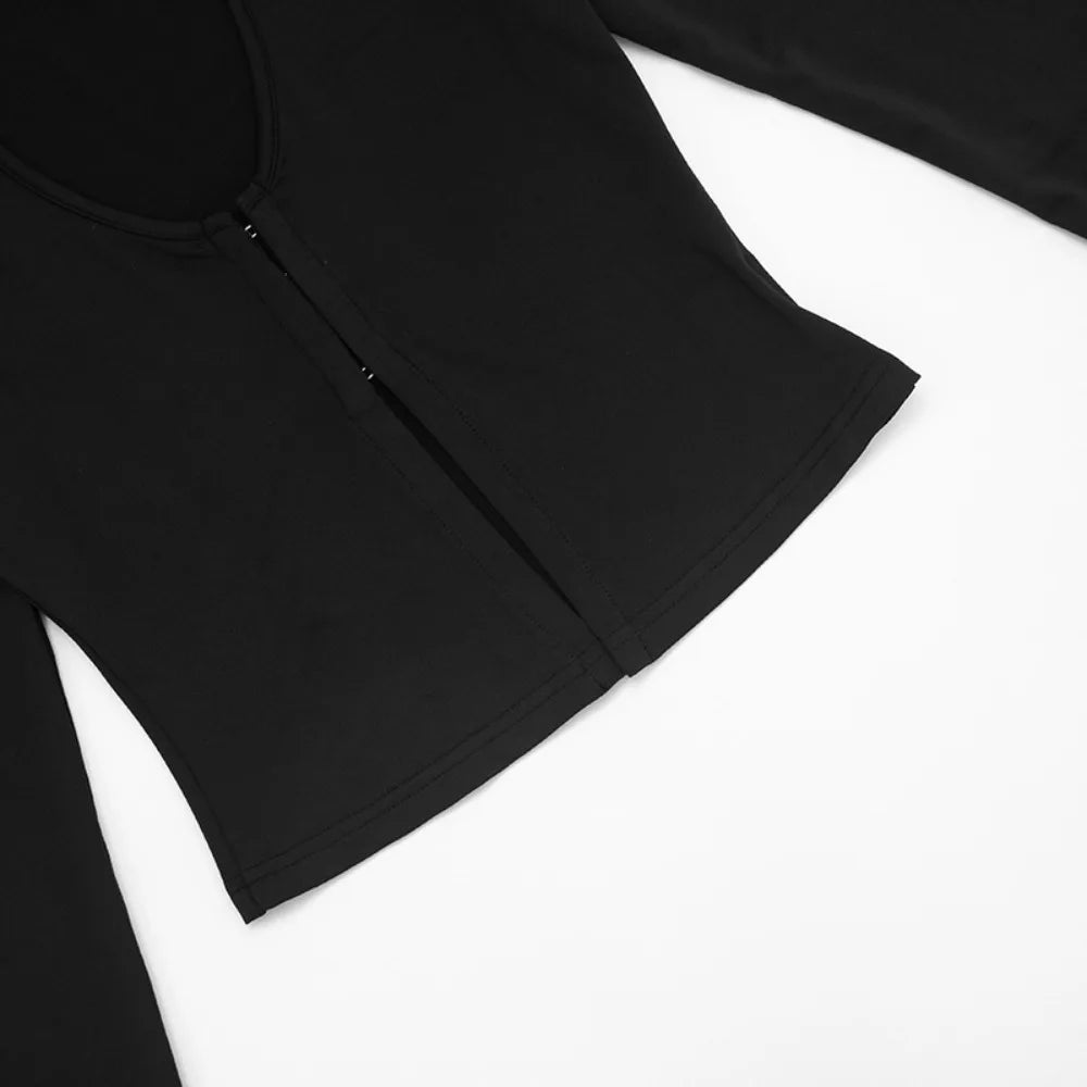 Hollow Out Long Sleeve Crop Top And Shorts Set for Women