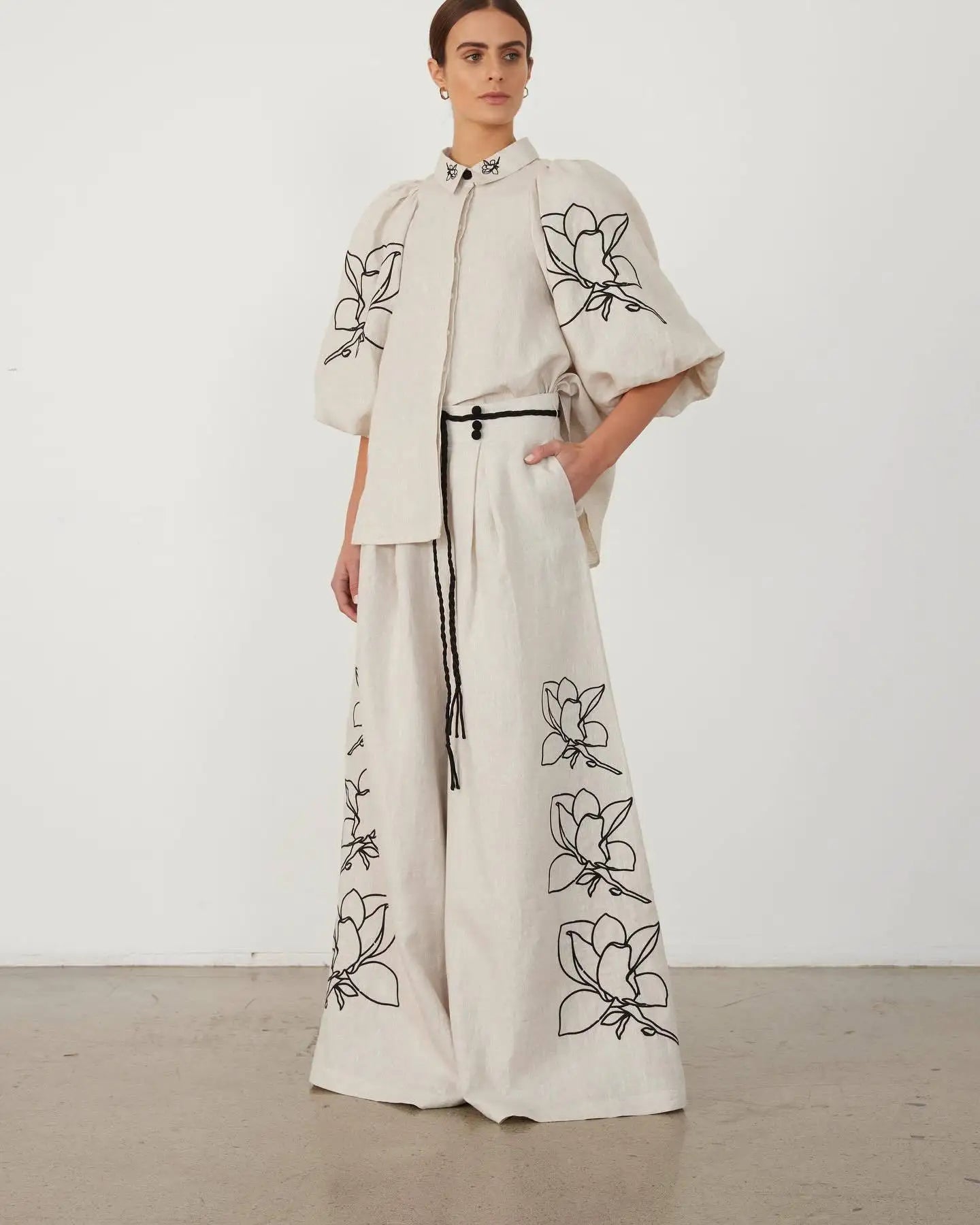 Elegant Printed Cotton Linen Two Piece Set for Women
