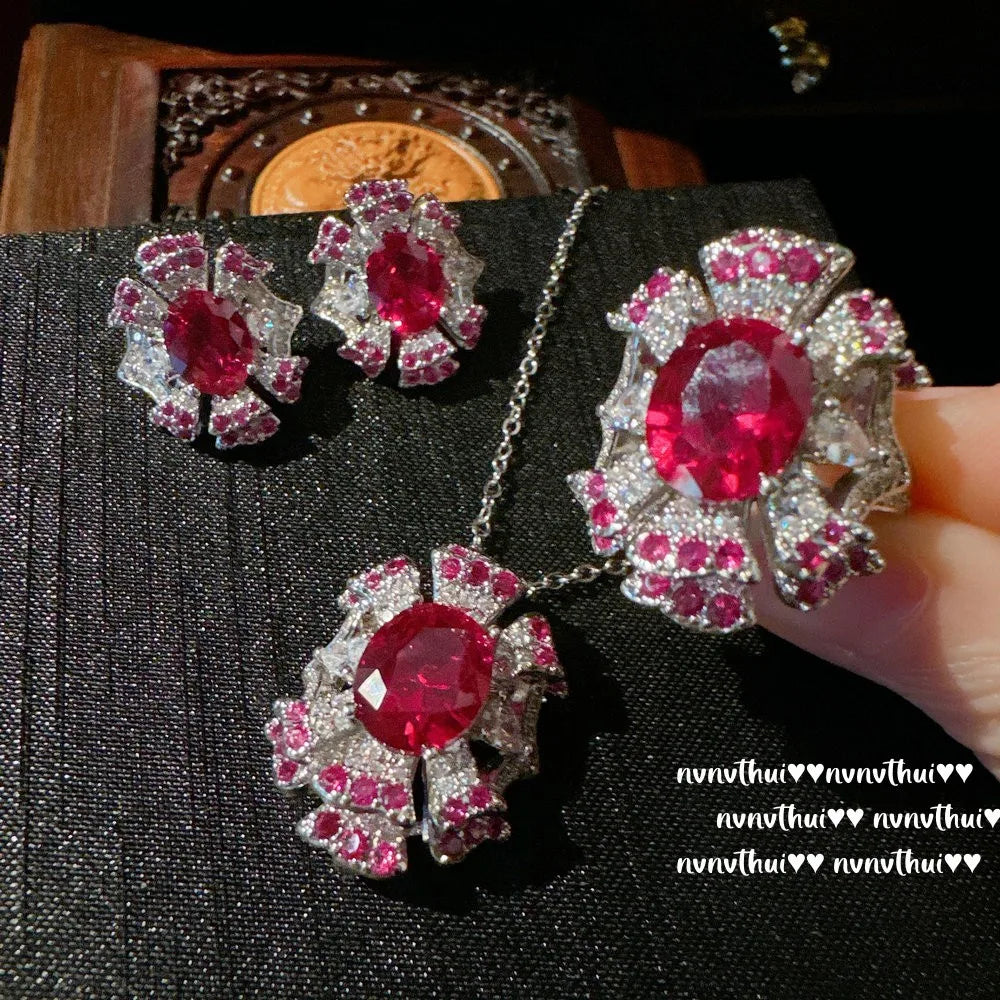 Cubic Zirconia Wedding Jewelry Set with Necklace Ring and Earrings for Women