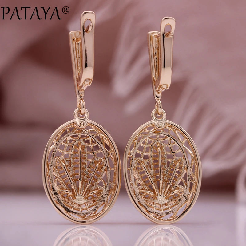Rose Gold Hollow Leaf Dangle Earrings