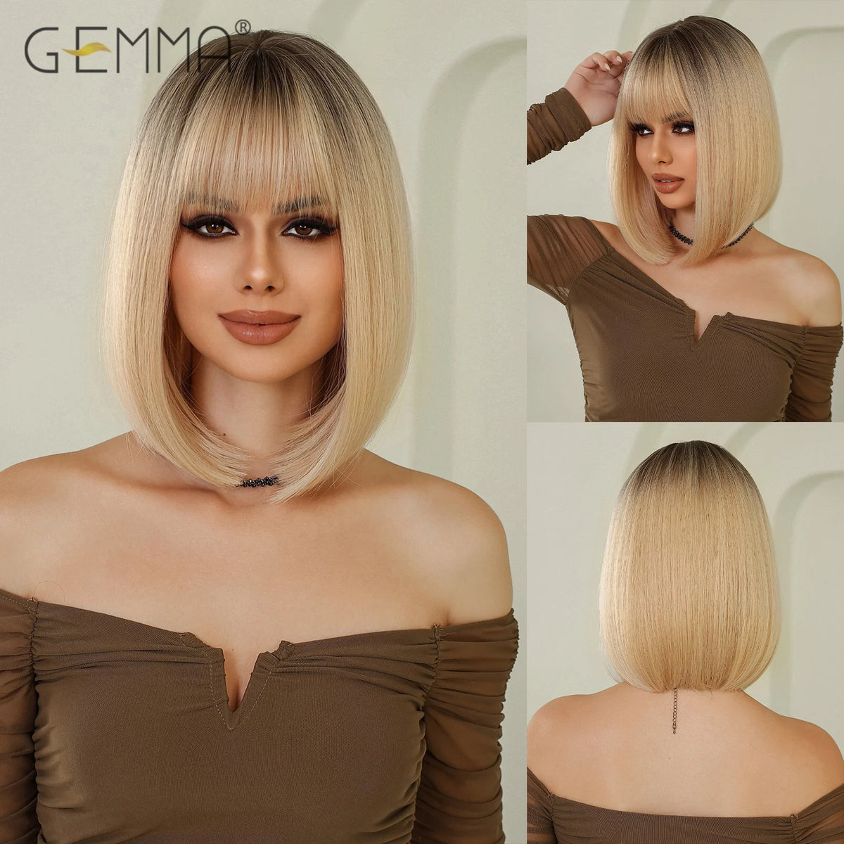 Shoulder Length Synthetic Ombre Pink Bob Wig For Women