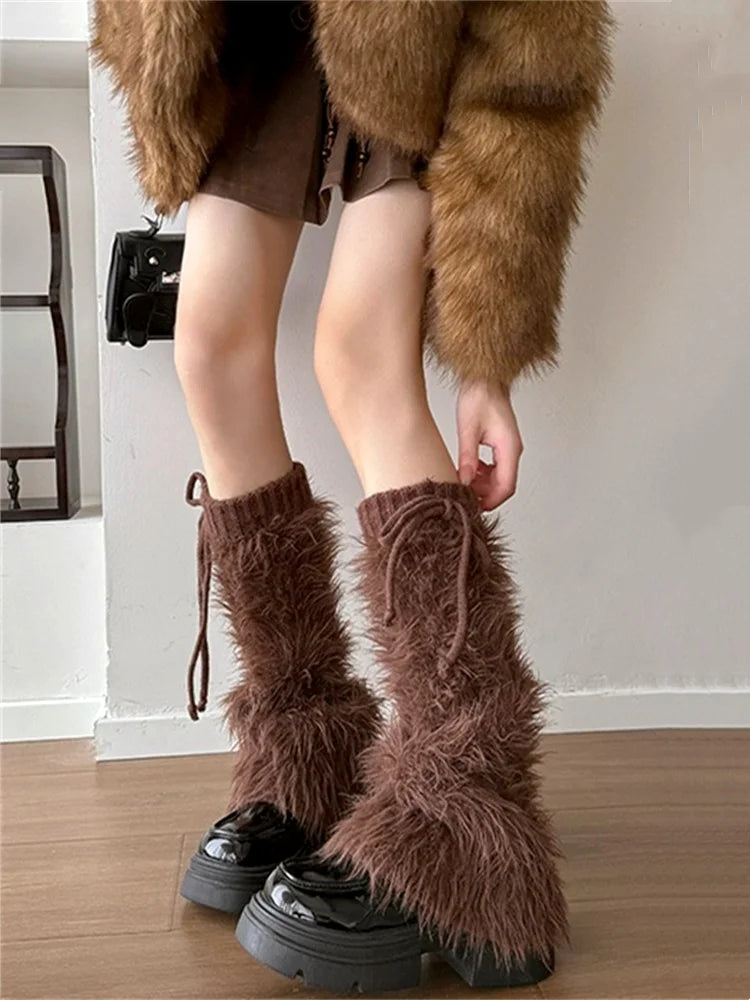 Cozy Fluffy Knitted Over The Knee Leg Warmers for Women