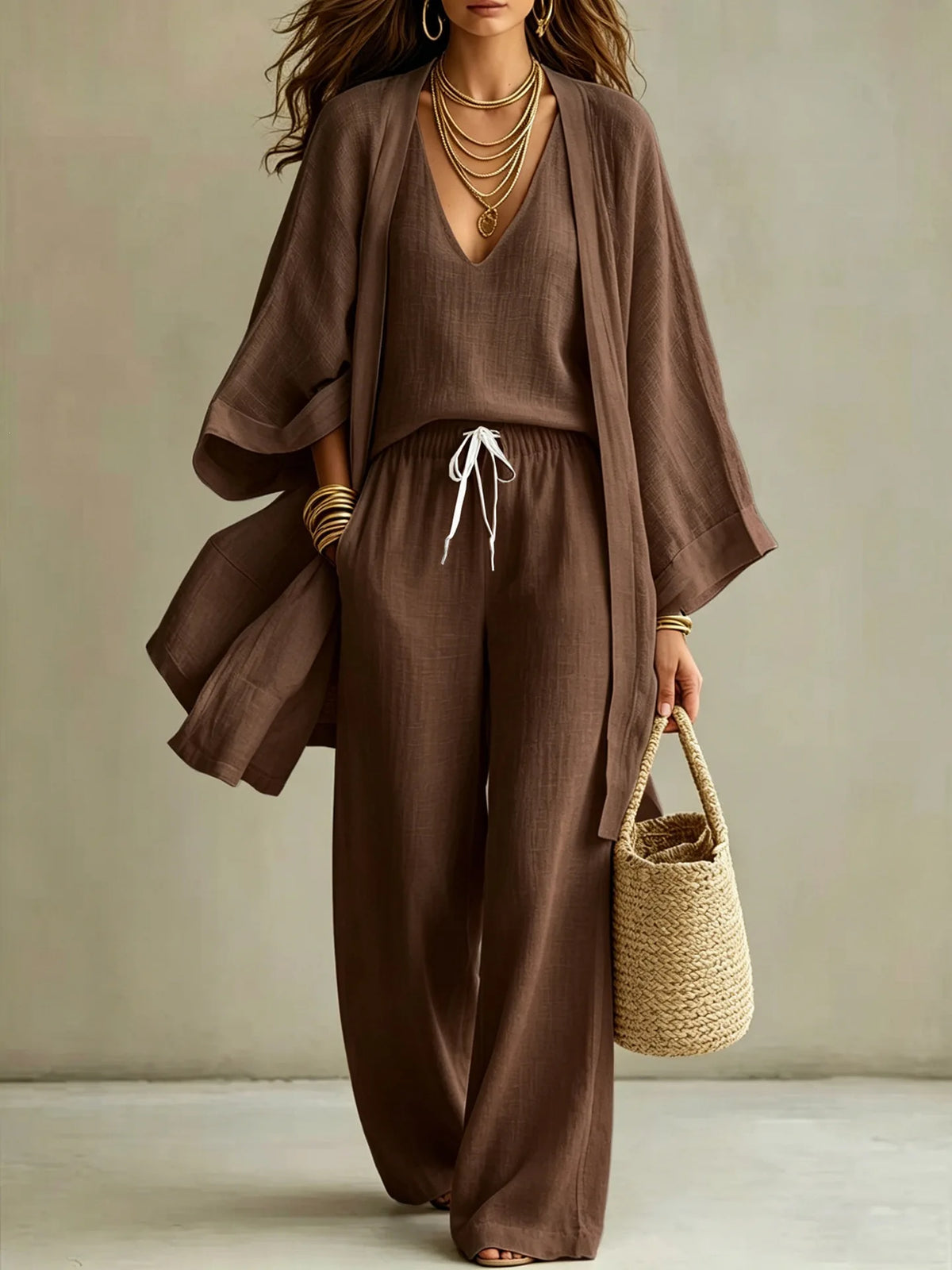 Loose Fit Three Piece Knit Beach Outfit Set for Women