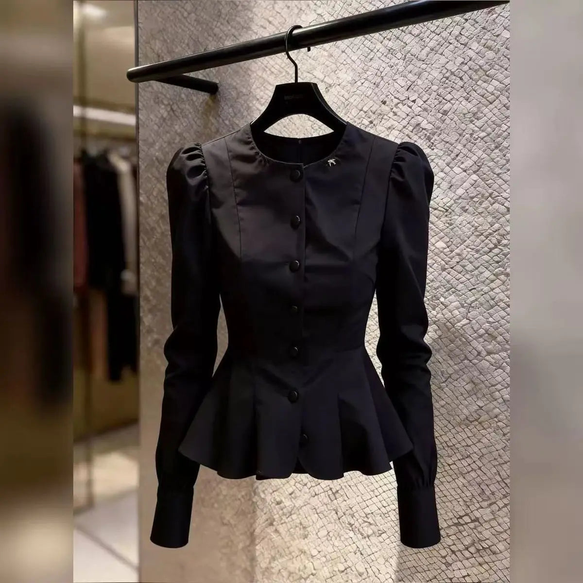 Classic Black Chiffon Round Neck Casual Shirt For Women