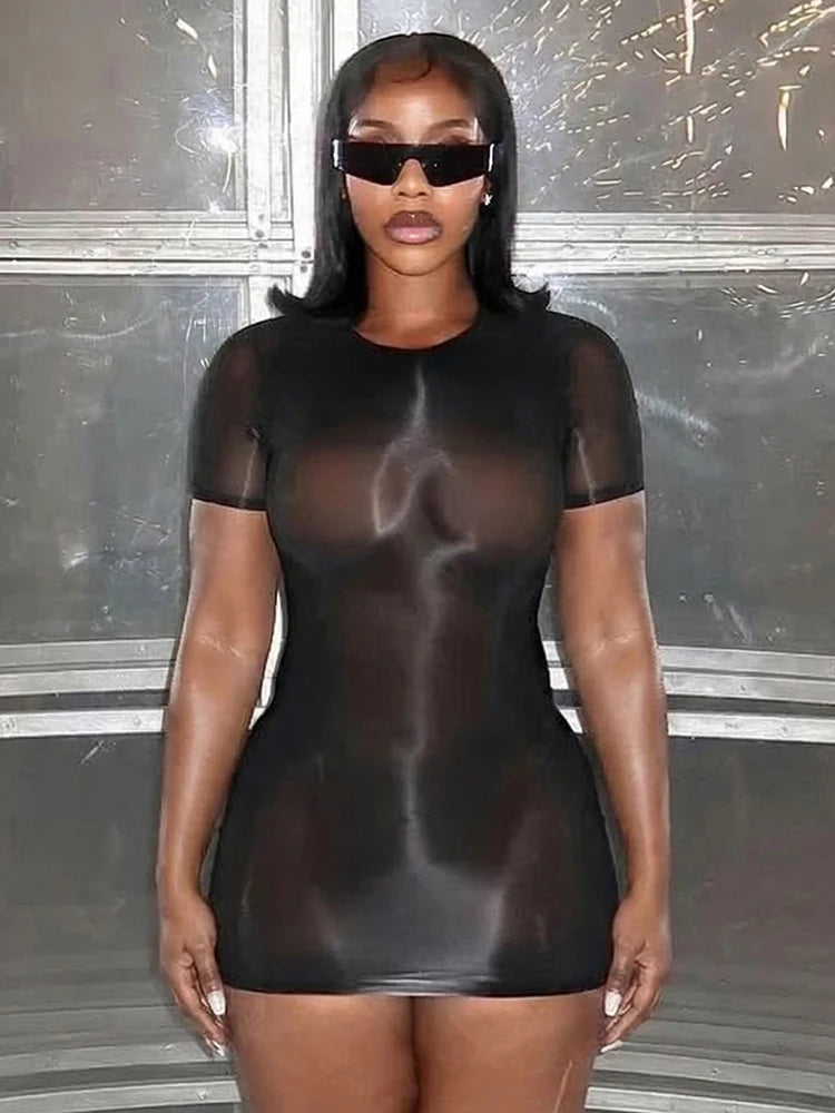Elegant See Through Mini Dress with Stretch for Women