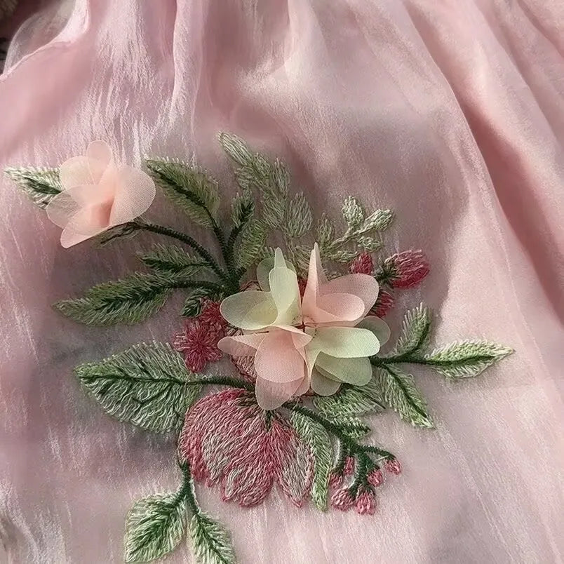 Breathable Embroidered Floral Chiffon Two Piece Set for Women
