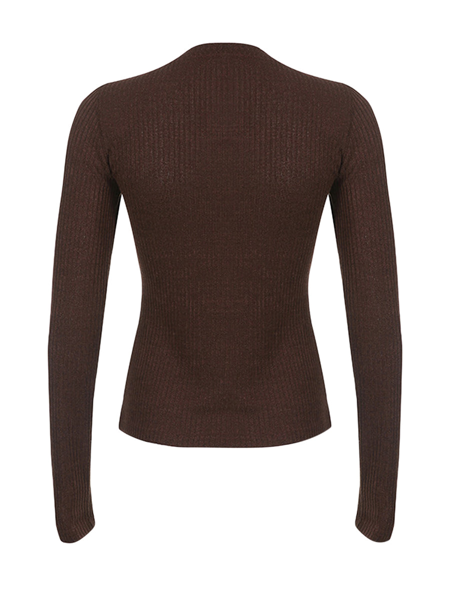 Button Front Lace Patchwork Slim Fit Knit Top for Women