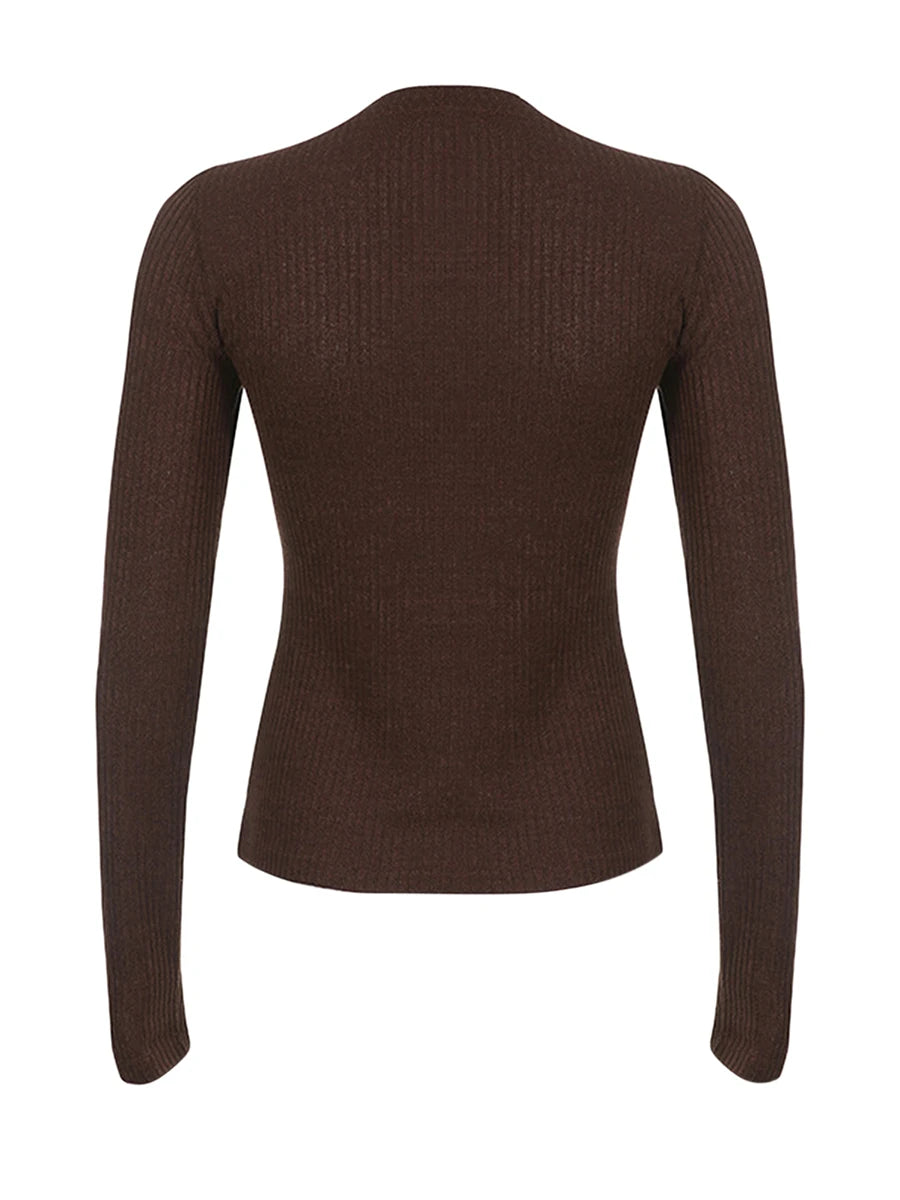 Button Front Lace Patchwork Slim Fit Knit Top for Women