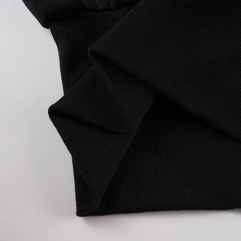 Y2K Winter Fashion Streetwear Women's Black Zip - Up Hoodie With Trendy Casual Long Sleeve Cropped Jacket Style Party