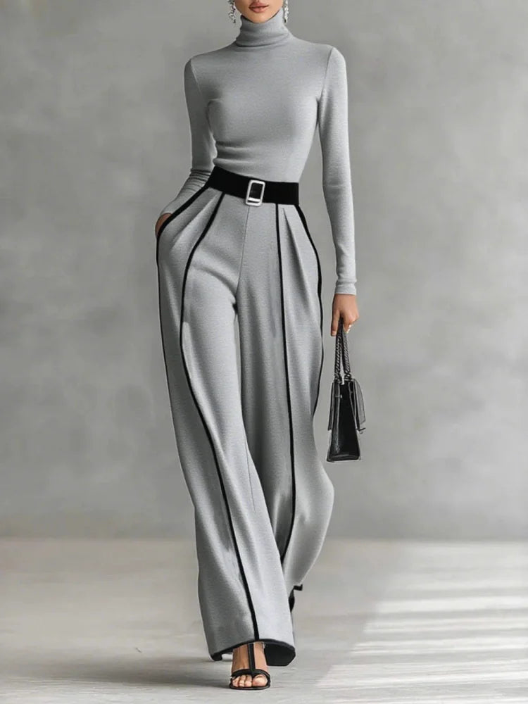 Elegant Turtleneck Two Piece Pants Set for Women