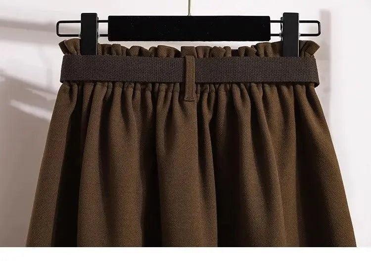 High Waisted Black Wool Midi Skirt With Pockets for Women