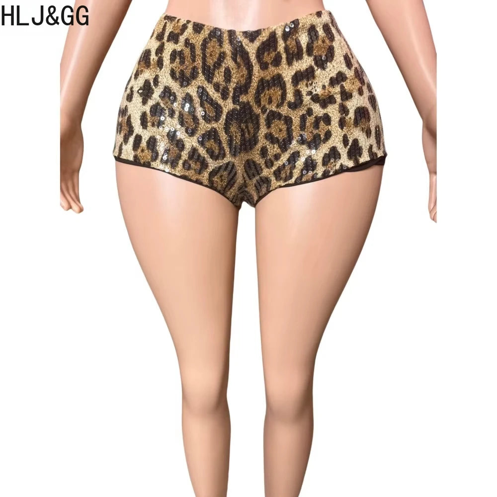 Chic Leopard Print Sequin Three Piece Set for Women