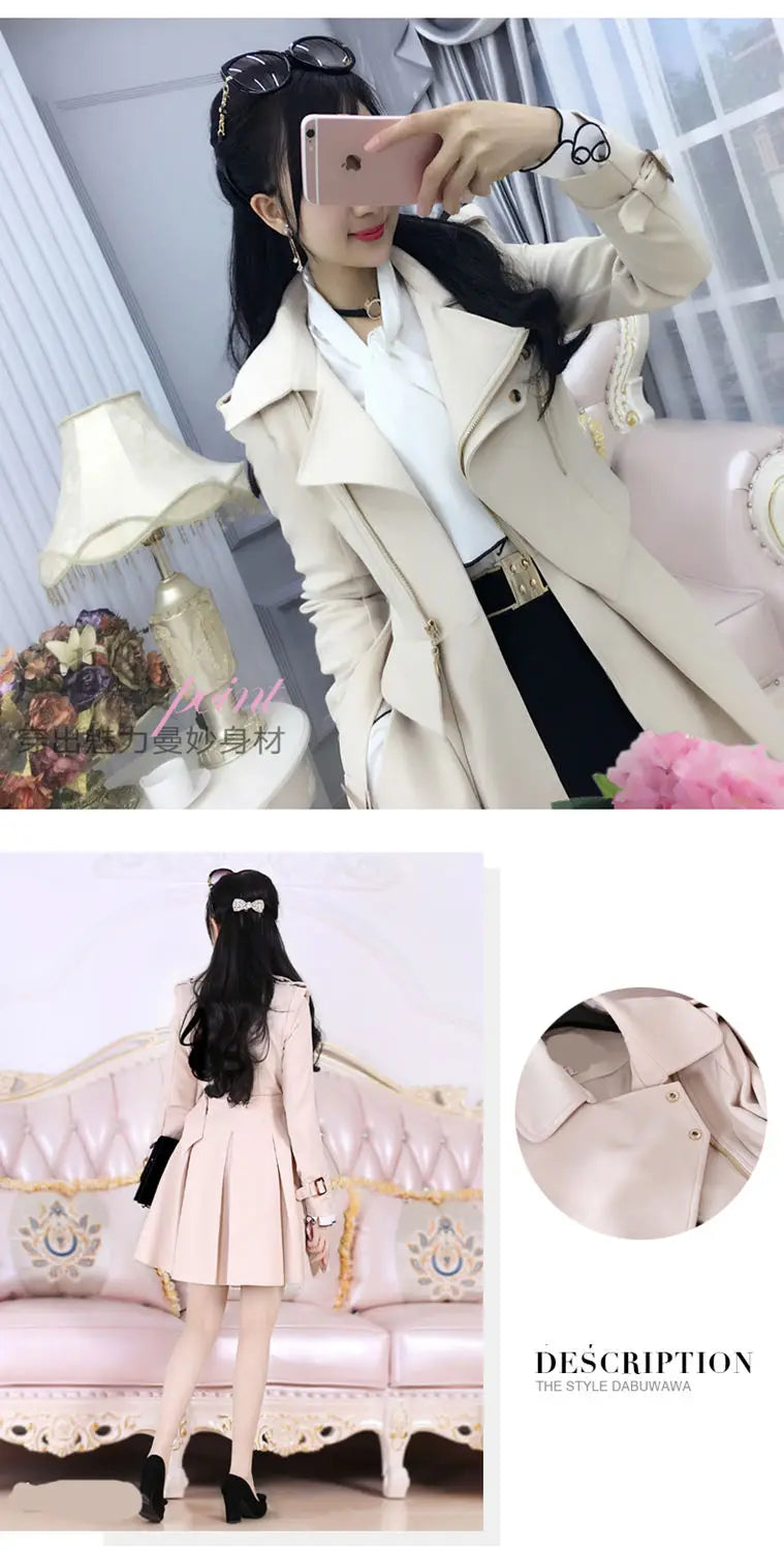 2025 Spring and Autumn Women's Windbreaker Beige British Trench Coat Mid Length Long Sleeved Fashionable Clothing