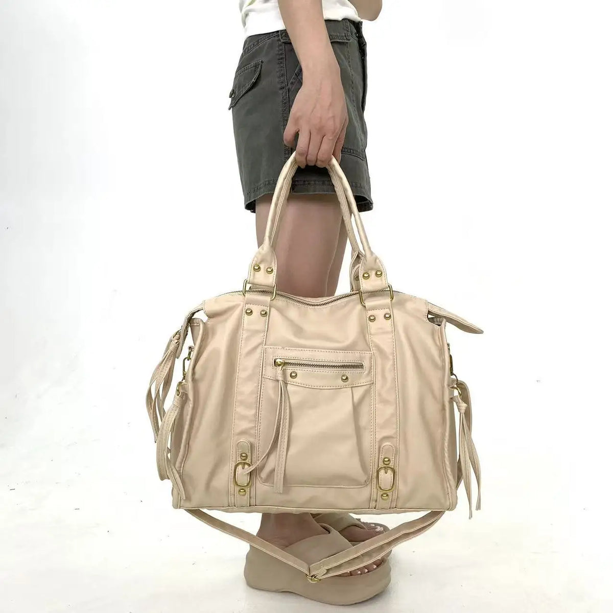 Retro Multi-Pocket Motorcycle Shoulder Bag for Women