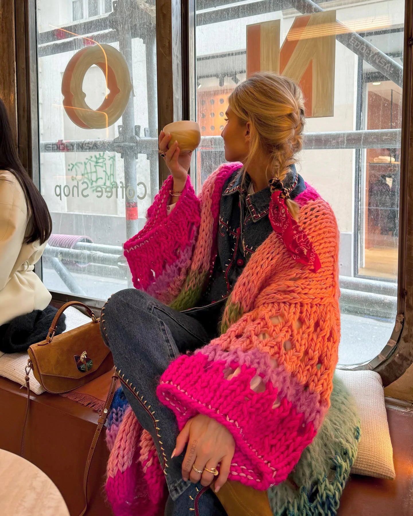 Boho Colorful Luxuriously Handknit Bell Sleeve Crochet Loose Kimono Cardigan 2024 Women Fall Winter Coat Beach Coverup Dress K12