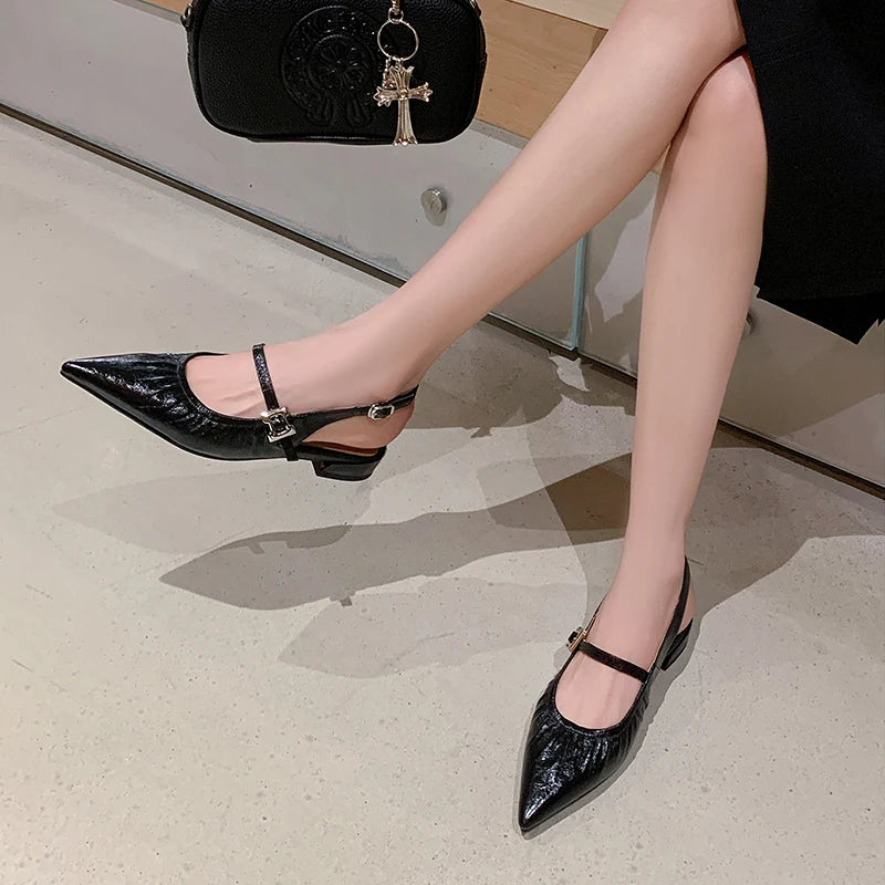 Genuine Leather Pleated Closed Toe Sandals for Women