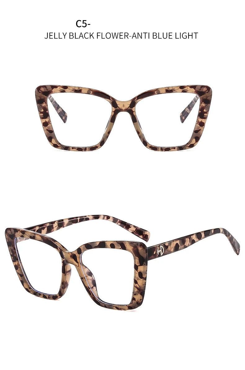 Vintage Black Floral Square Reading Glasses With Blue Light Filter for Women