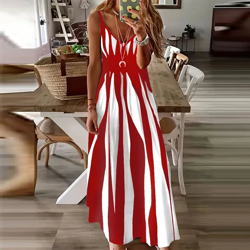 Casual Striped Sleeveless Knit Maxi Dress For Women