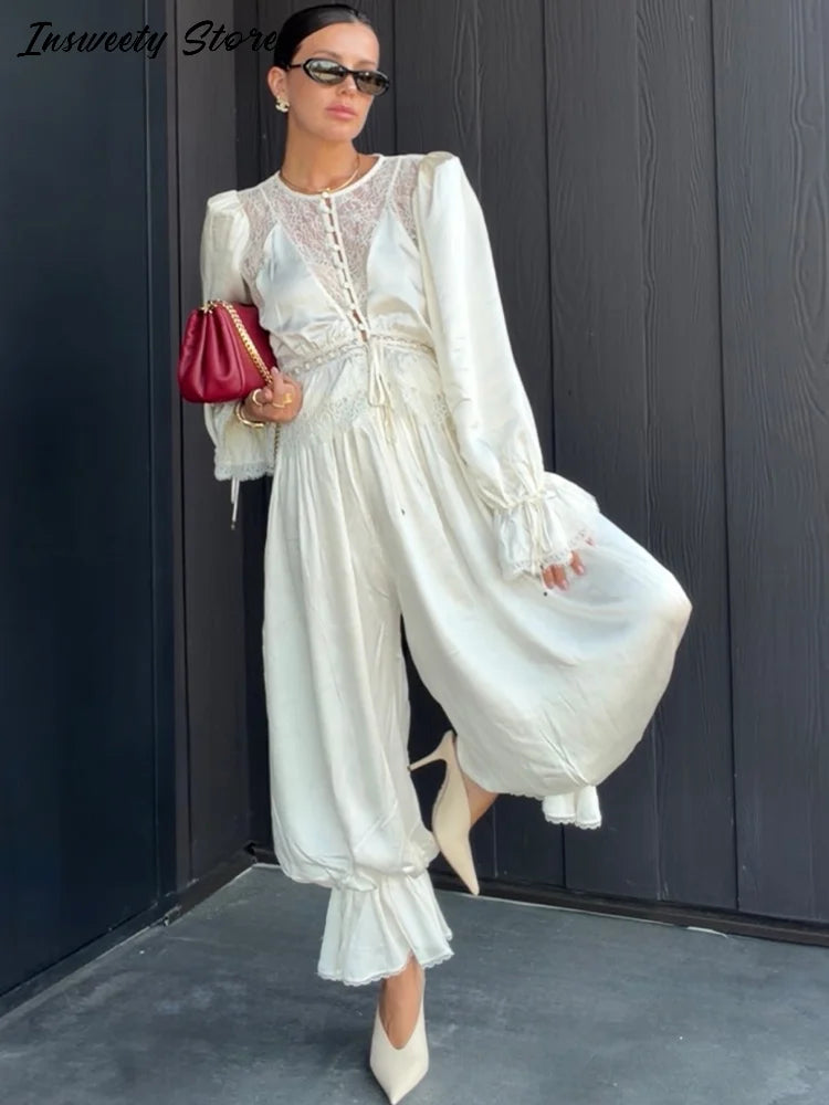 Tailored Lapel Jacket and Pleated Trousers Set for Women