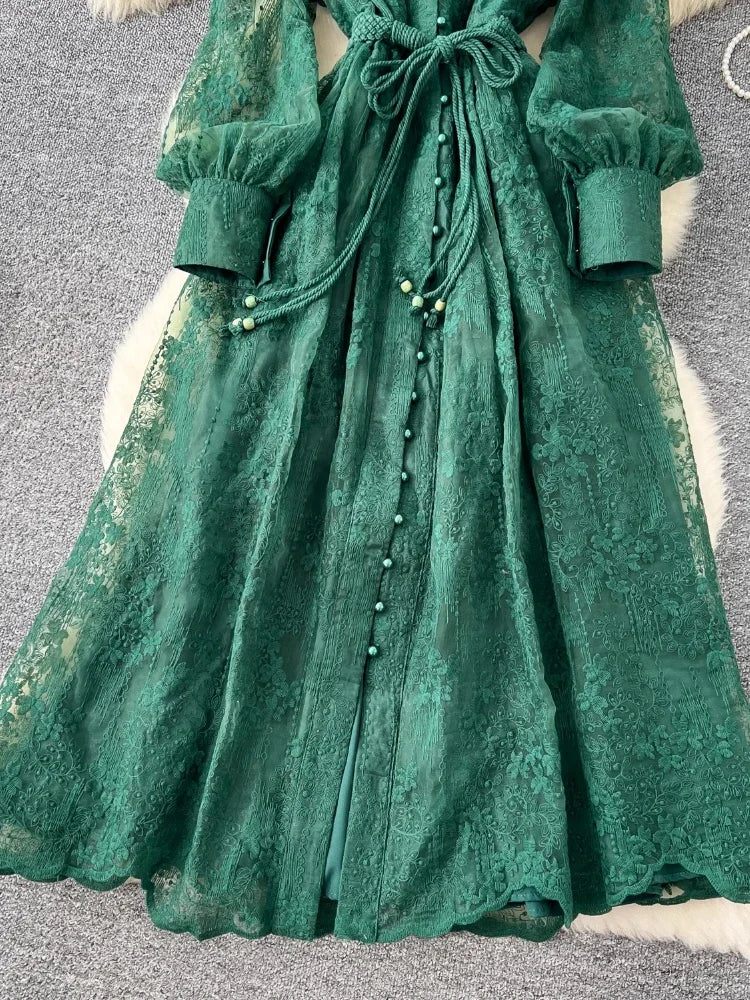 Intricate Embroidery Sash Evening Dress