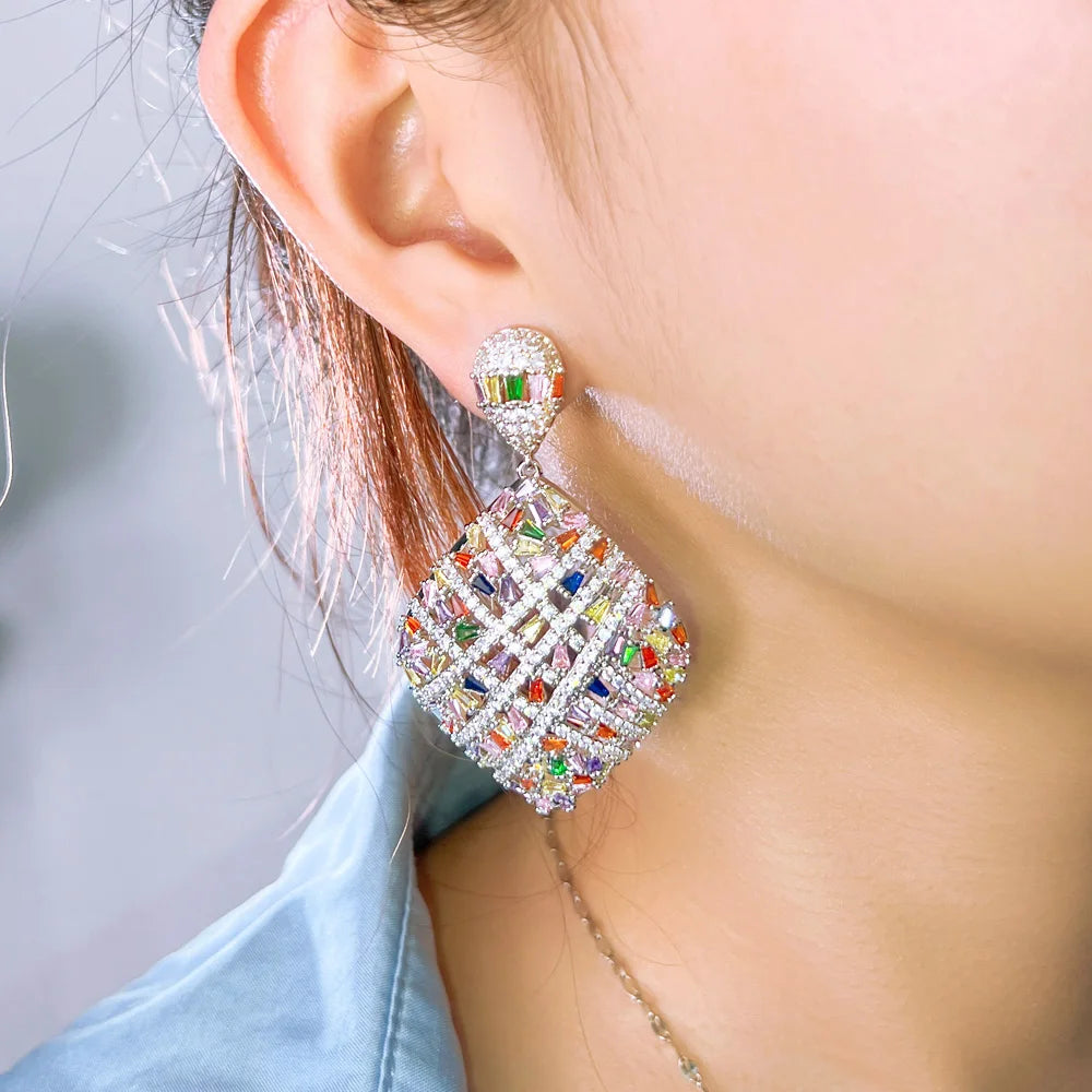 Colorful Cubic Zirconia Cross Earrings