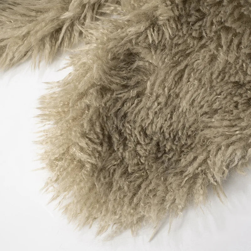 FAGADOER Sexy Fur Patchwork Woman 2 Piece Set Outfit Deep V Backless Lace Up Crop Top + Leopard Print Pants Female Streetwear