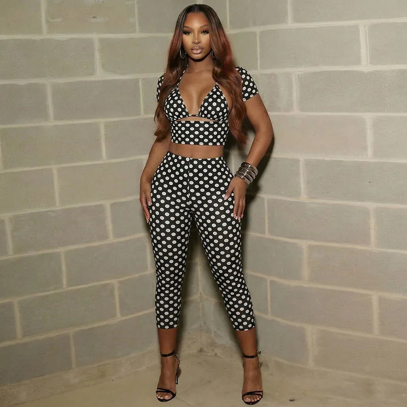 Dot Print Sexy Sling Tank Tracksuit Sets for Women