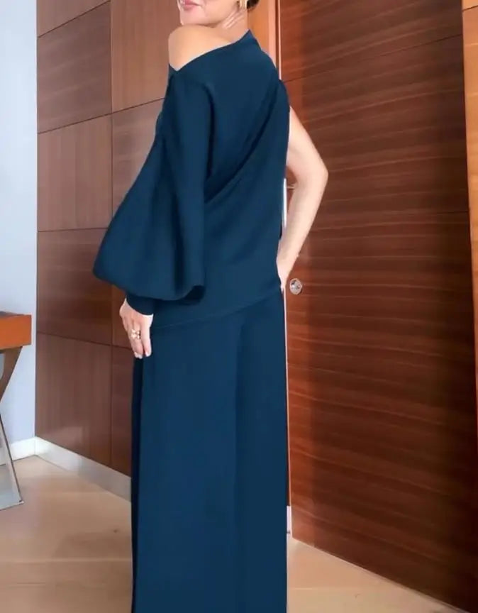 Chic Asymmetrical Skew Neck Two Piece Set For Women