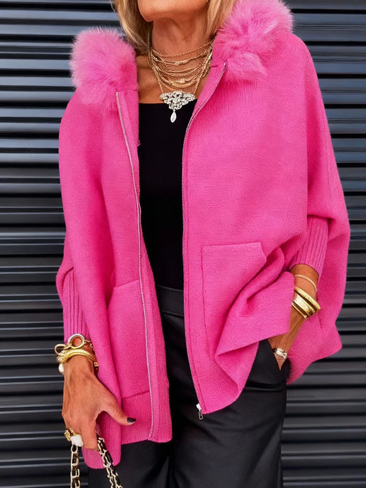 Autumn Winter Long Batwing Sleeve Chic Sweater Coats, Women Pocket Patchwork Simple Cardigan, Loose Casual Hooded Top Streetwear