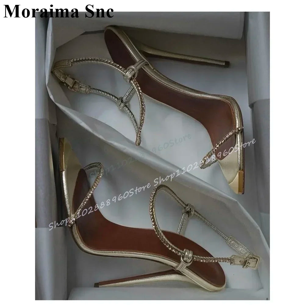 Open Toe High Heel Sandals With Crystal Ankle Strap For Women