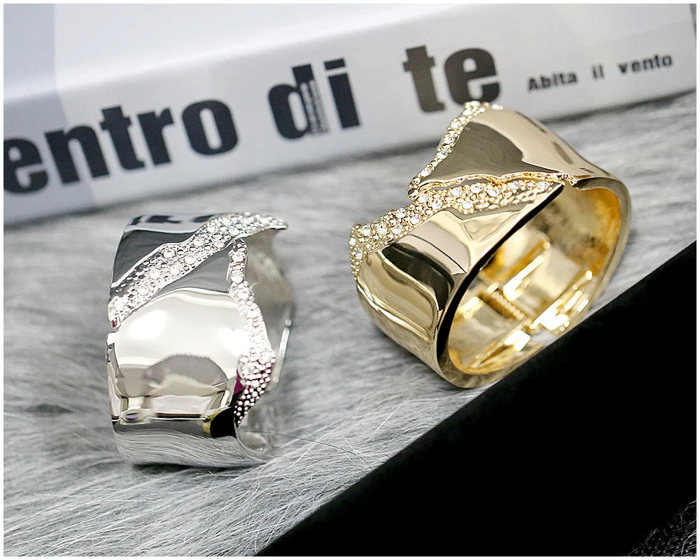 Minimalist Irregular Rhinestone Cuff Bracelet for Women