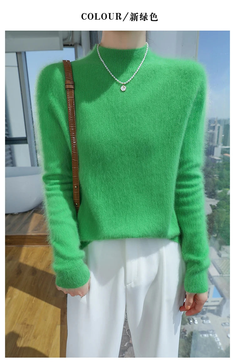 Loose Cashmere Knit Half High Neck Pullover Sweater for Women