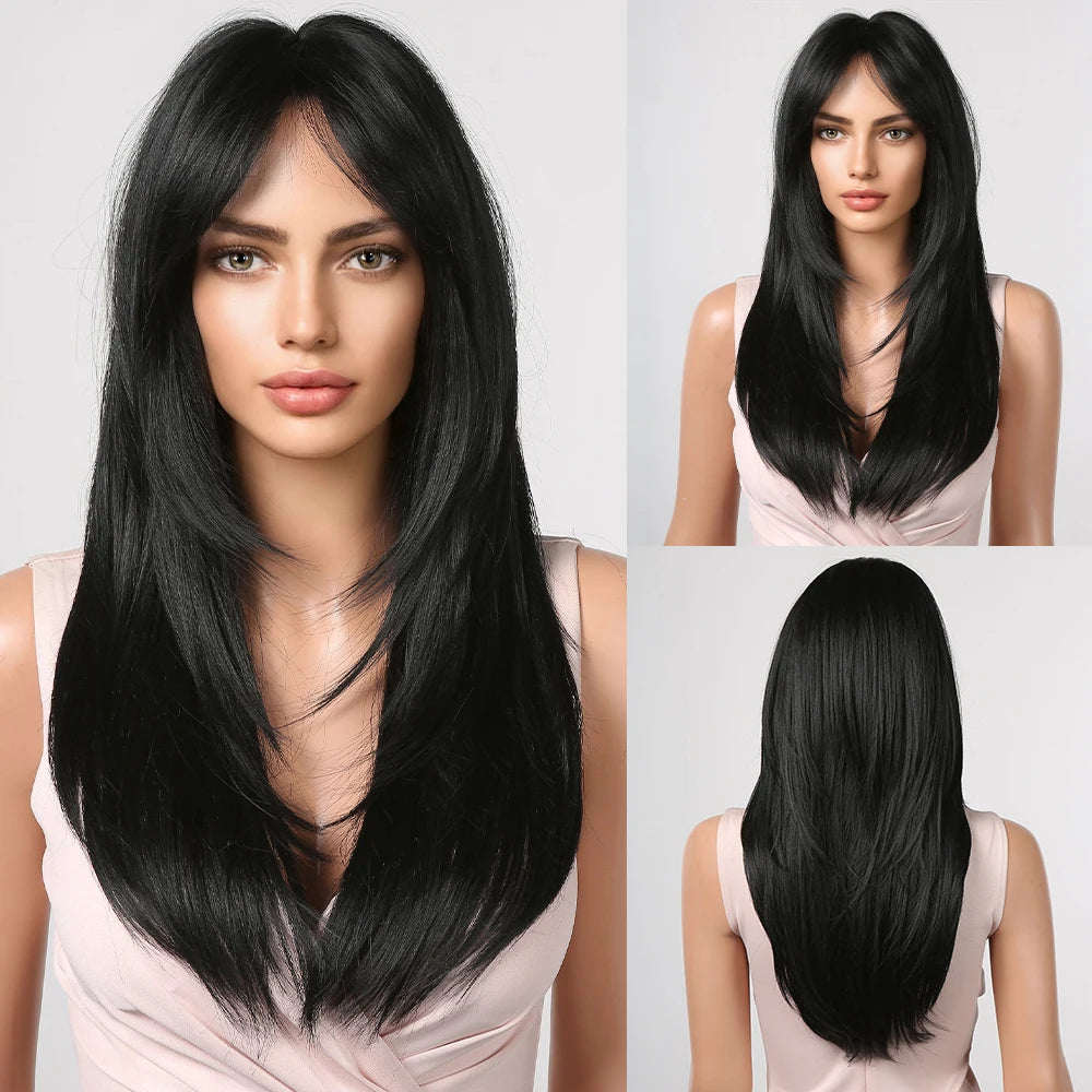 Long Straight Heat Resistant Synthetic Wig With Bangs for Women