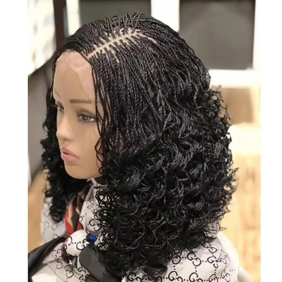 Pixie Curly Bob Lace Braided Wig HD Lace Frontal Wig Easy to Style Synthetic Braiding Hair for Women