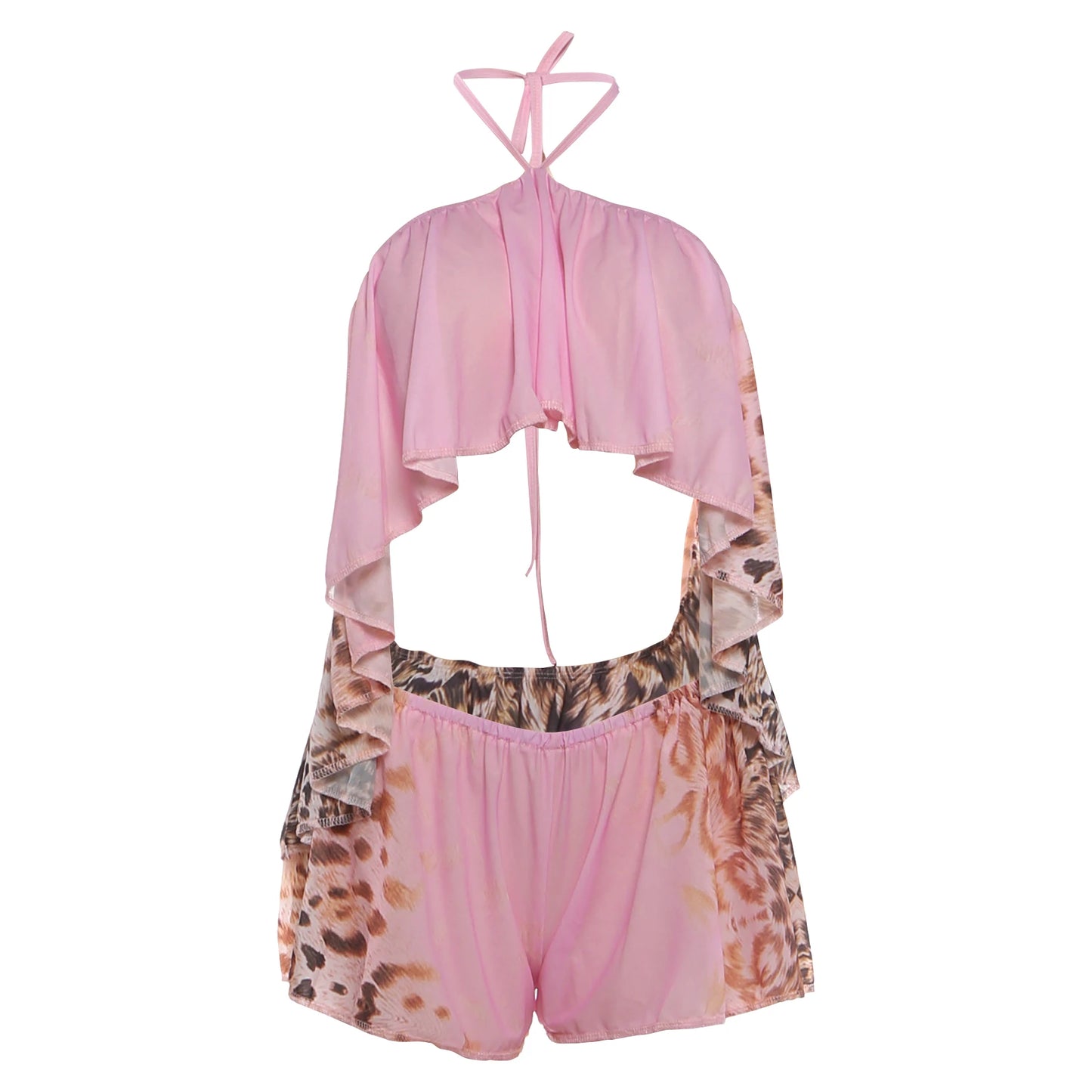 Colorful Print Halter Backless Two Piece Set for Women