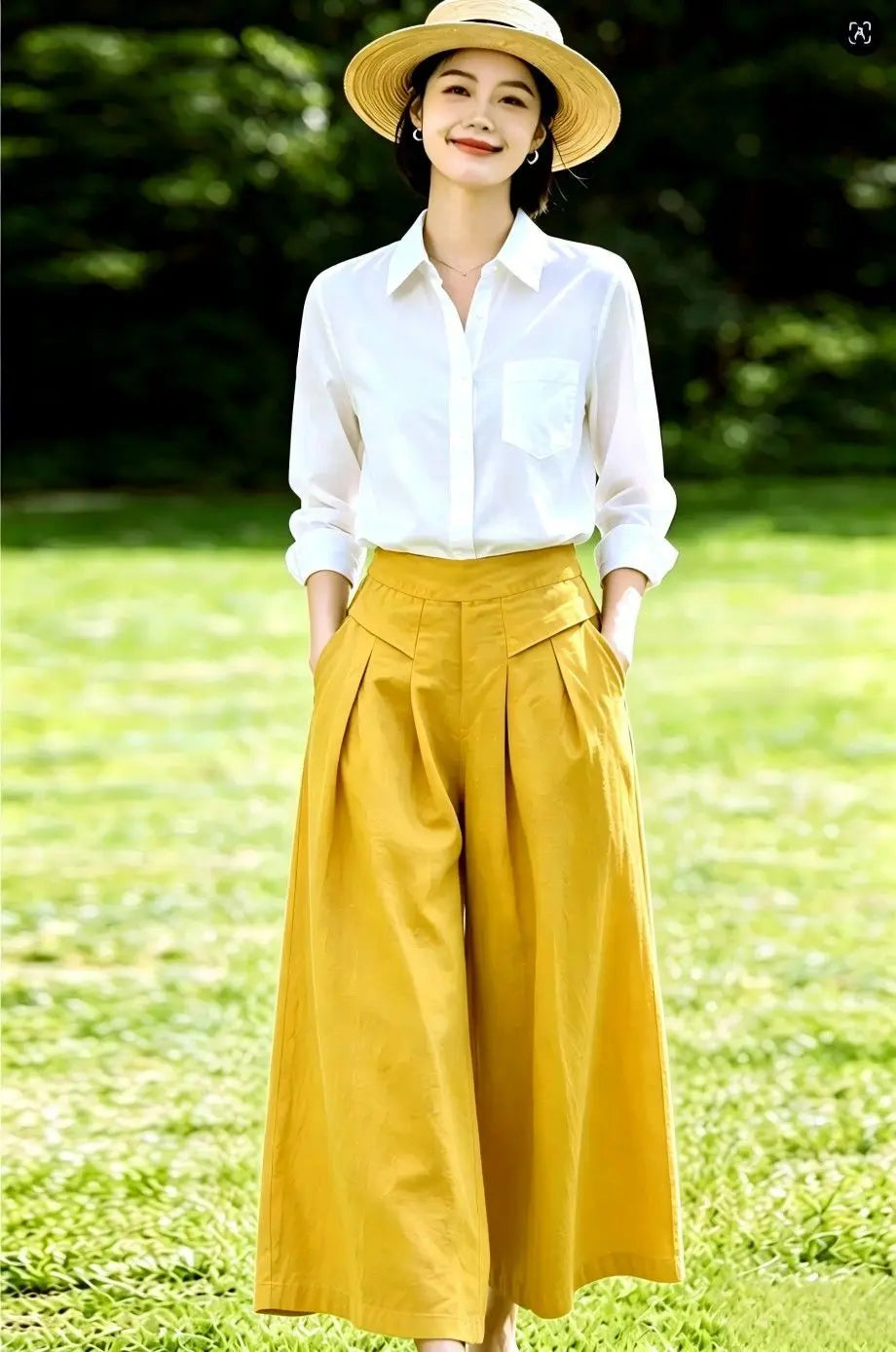 High-Waisted Cotton Linen Wide-Leg Culottes for Women