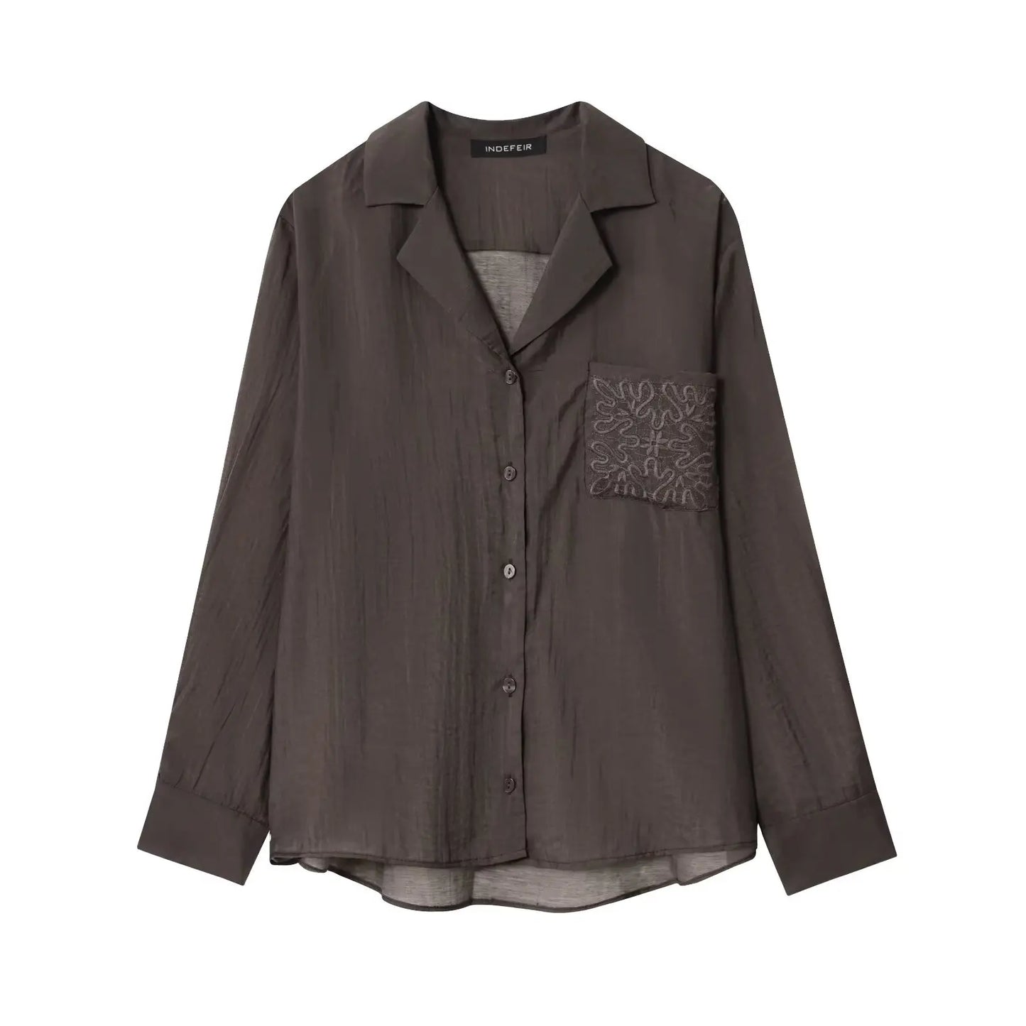 Casual Long Sleeve Pocket Embroidered Shirt for Women