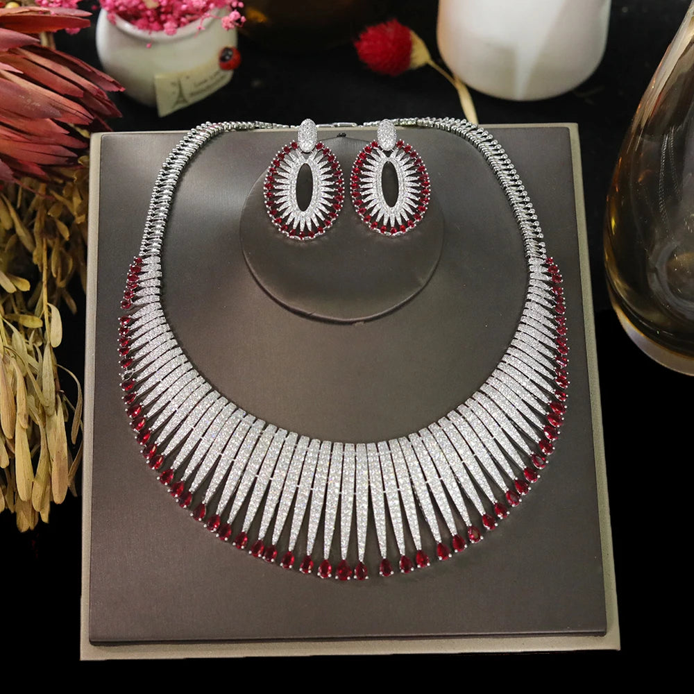 Brilliant Elegant Cubic Zirconia Necklace And Earring Set For Women