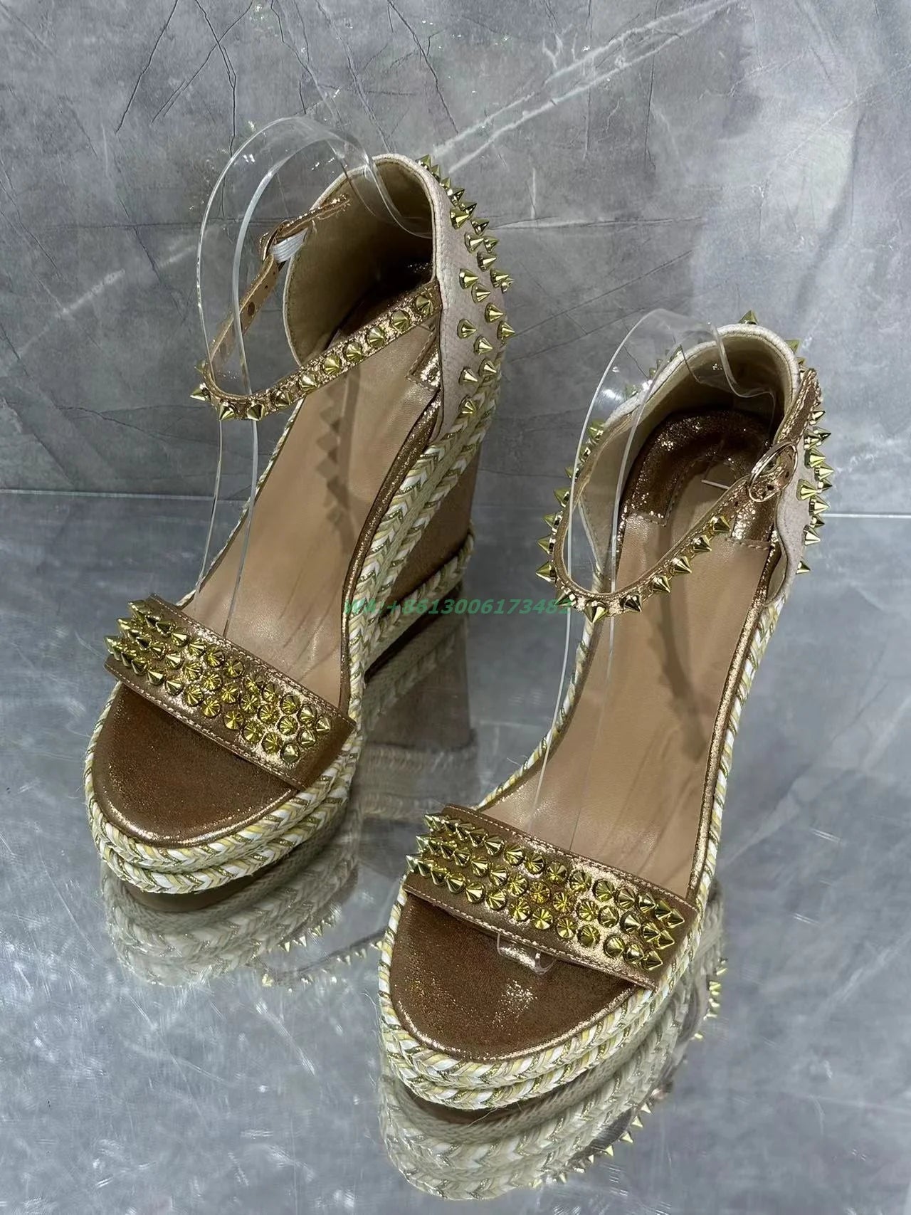 Open Toe Metallic Buckle Platform Wedge Sandals For Women