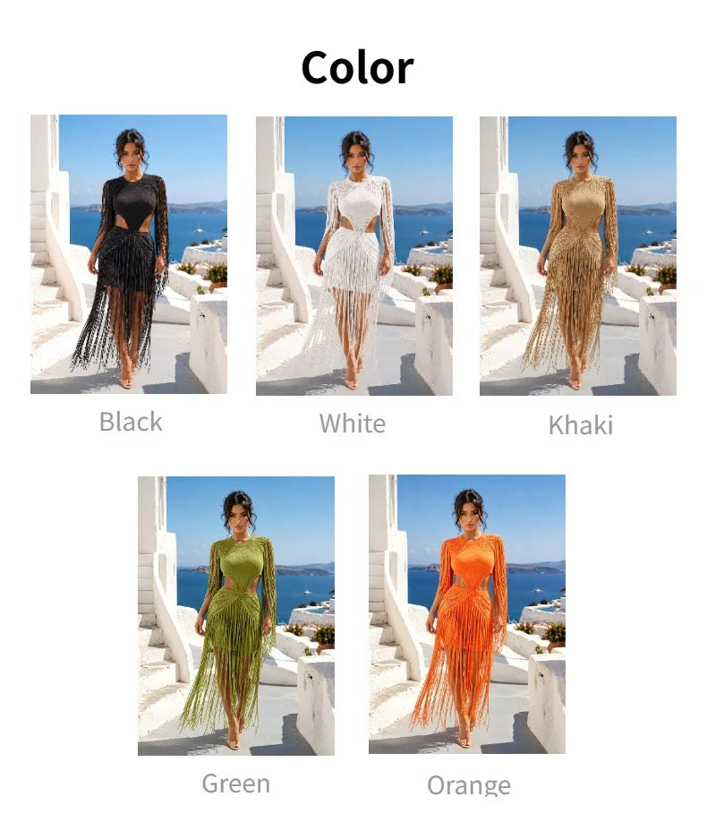 Boho Tassel Hollow Out Knit Summer Dress for Women