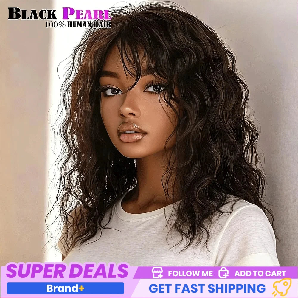 Natural Brown Pixie Cut Water Wave Human Hair Wig For Women