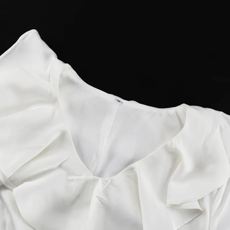 TARUXY Ruffle V Neck Elegant Dress For Women Slim Long Sleeve High Waist Temperament Dresses Femme Party Slit Long Dress Woman