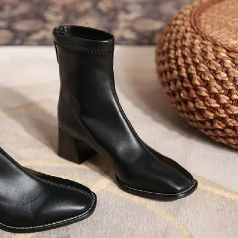 Square Toe Block Heel Ankle Boots